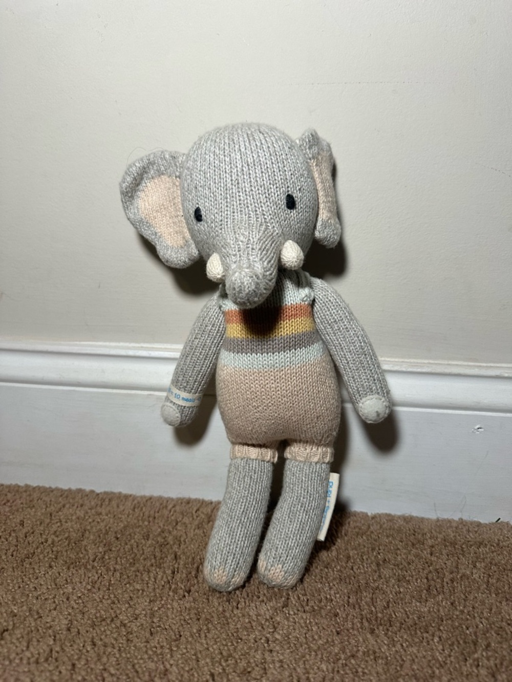 Cuddle + Kind Evan The Elephant Plush Doll 13" Handmade Knitted Peru